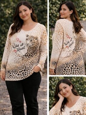 TanJay Cream and Light Tan Leopard Print Top